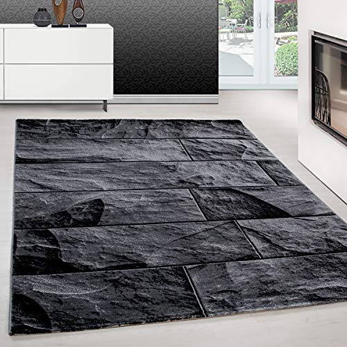 Teppium Tappeto a pelo corto per salotto in stile moderno con design astratto ad onde, facile da pulire, con altezza del pelo di 12 mm Misurare: 80 x 150 cm Colore: Nero-4