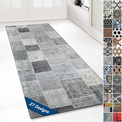 Floordirekt Tappeto passatoia con motivo, passatoia per cucina, corridoio e soggiorno, ornamento vintage a griglia orientale (80 x 450 cm, Monsano antracite)