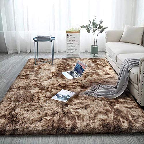 Aujelly Tappeto in stile Shaggy per camera da letto, morbido, colorato con metodo Batik, 160 x 200 cm, colore: marrone