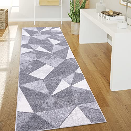 Paco Home Tappeto Salotto Pelo Corto Stile Vintage Astratto Design Moderno Geometrico Motivo Diamante, Dimensione:80x300 cm, Colore:Grigio