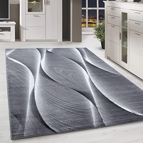 HomebyHome Tappeto Salotto Moderno a Pelo Corto Tappeto Soggiorno Nero 80x150 cm Passatoia Tappeto Camera de Letto Morbido e Soffice Moquette Corridoio Tappeti per Cucina Tappeto Sala Disegno onde