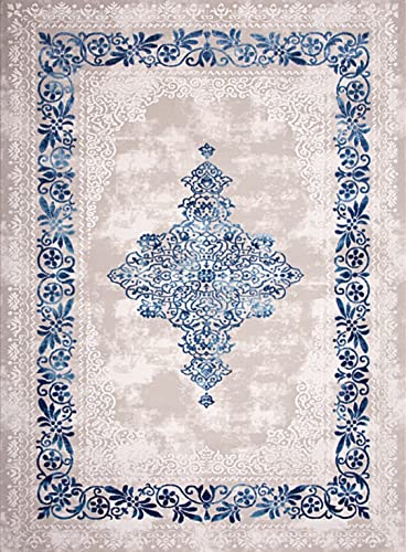 MANI TEXTILE Tappeto in stile barocco, antiscivolo e lavabile in lavatrice, colore: blu, 120 x 180 cm