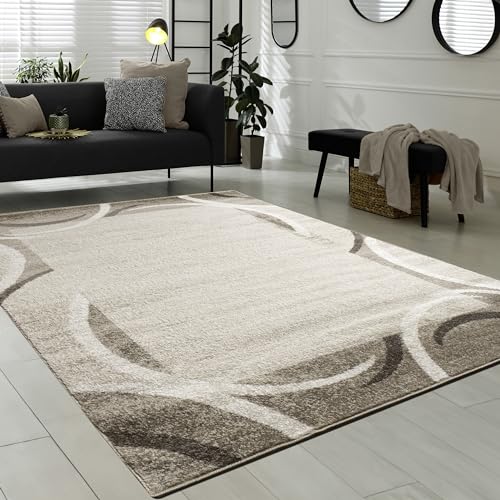 Paco Home Tappeto Salotto Pelo Corto Vintage Motivo Moderno Geometrico Marrone Beige, Dimensione:240x340 cm, Colore:Marrone 6