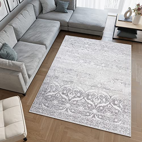 TAPISO Sky Tappeto Salotto Moderno Soggiorno Sala Camera da Letto Design Astratto Vintage Orientale Ornamenti Sfumato Tonalità Grigio Bianco Crema Pelo Corto 180 x 250 cm