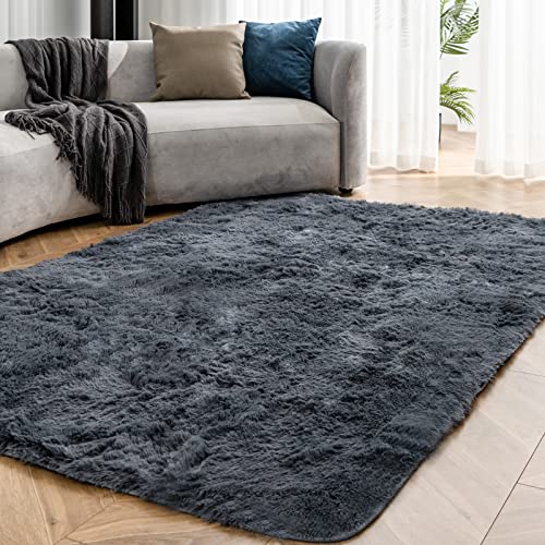 OMERAI Tappeti Salotto Shaggy Tappeto a Pelo Lungo Tappeto Peloso Soggiorno Salotto Moderno Cameretta Tappeti Pelosi Camera da Letto Morbido Tappetino Antiscivolo Morbido e Soffice Grigio 90x150cm