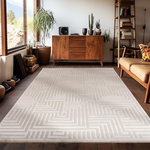 Carpetsale24 Tappeto per soggiorno/camera da letto a pelo corto in stile scandinavo con design geometrico moderno beige monocromatico con effetto 3D. Misurare:80 x 250 cm, Colore: beige