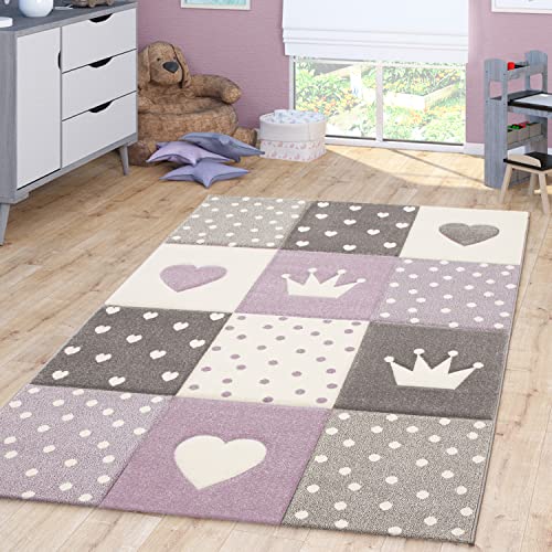 TT Home Tappeto Bambini Chicco Tappeto Stanza Bambini Pastello 3D Polkadot Cuore, Colore:Viola, Dimensione:160x230 cm