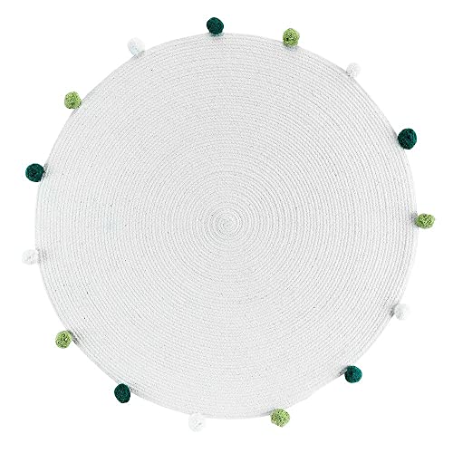 Douceur d'Intérieur Tappeto rotondo Pompomparty + pompon (0) 90 cm in policotone tinta unita bianco/verde