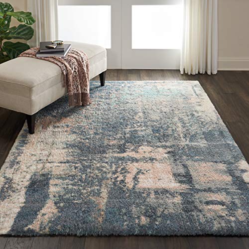 Rugs Direct SHAG Nourison Corsica-Tappeto a Pelo Lungo, 213 x 152 cm, Colore: Blu Ardesia, Poliestere, 152cm x 213cm'