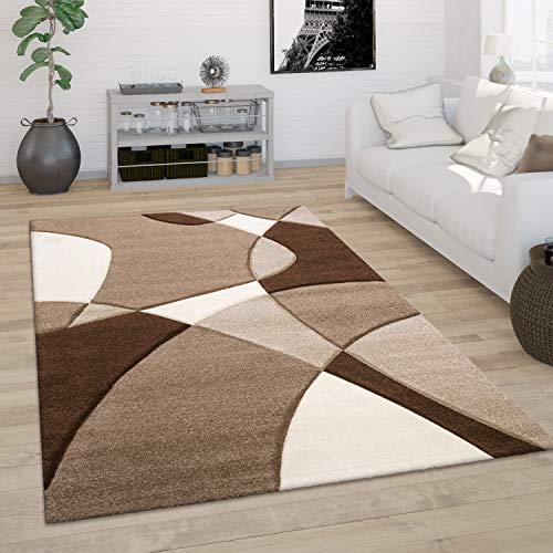 Paco Home Tappeto Salotto Pelo Corto Moderno Look 3D Contorni Rifilati Motivo Astratto, Dimensione:80x150 cm, Colore:Marrone