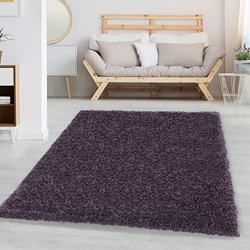 Carpetsale24 Tappeto pelo lungo, colore viola, unicolor-monocroma, 38378, tappeto rettangolare, Tappeto soggiorno, 200 x 290 cm