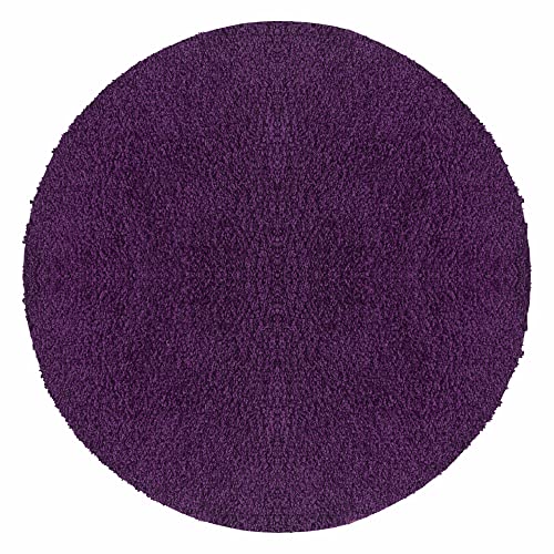 Carpetsale24 Tappeto pelo lungo, colore viola, unicolor-monocroma, 11530, tappeto rotondo, Tappeto soggiorno, 120 cm Rotondo