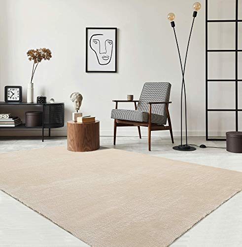 the carpet Relax Tappeto moderno a pelo corto, soggiorno, fondo antiscivolo, lavabile fino a 30 gradi, morbidissimo, aspetto pelliccia, Beige, 80 x 300 cm