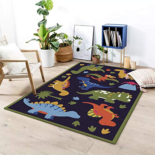 Tappeti Design Tappeto Gattonamento neonato Simpatico dinosauro della foresta blu scuro, Large for Living Room, Bedroom, Nursery,stanza bambini,-80x160cm