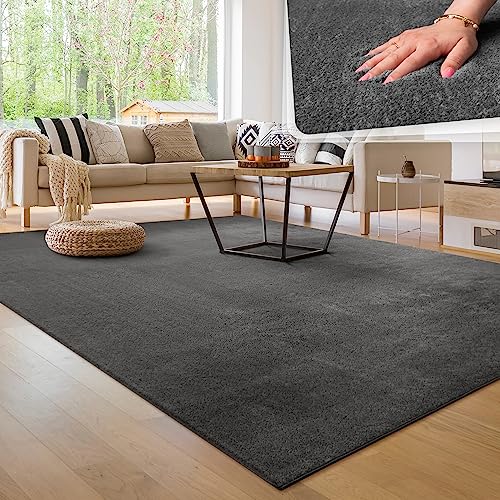 Paco Home Tappeto per soggiorno Unicolore Lavabile Morbido pelo corto morbido, Dimensione:160x220 cm, Colore:Antracite