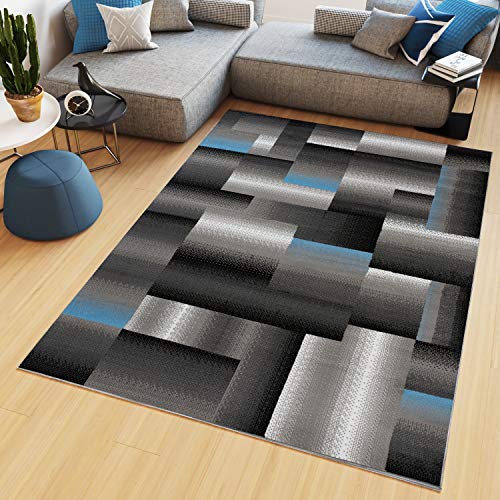 TAPISO Maya Tappeto Soggiorno Pelo Corto Design Moderno Motivo Astratto Geometrico Sfumato Tonalità Grigio Blu Camera da Letto Cameretta Ufficio Salotto Oeko-Tex 130 x 190 cm