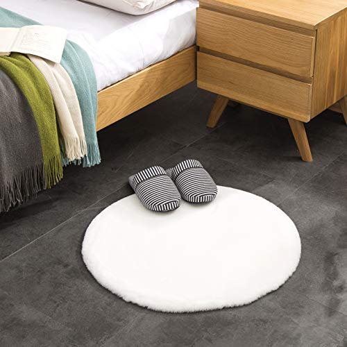 Teppich Wölkchen Tappeto Soffice Di Pelliccia Finta Di Coniglio   Decorazione Da Salotto   Tappeto Di Pelliccia Lavabile Come Tappetino Da Letto   Bianco 60cm Rotondo