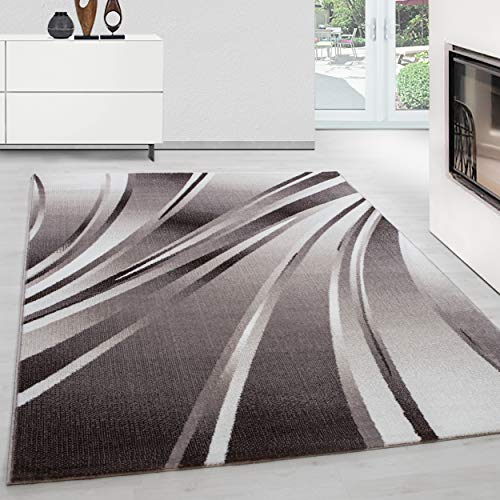 Teppium Tappeto Moderno a Pelo Corto per Soggiorno con Design Astratto ad Onde, Facile da Pulire, con Altezza del Pelo di 12 mm Misurare: 200 x 290 cm Colore: Marrone-1