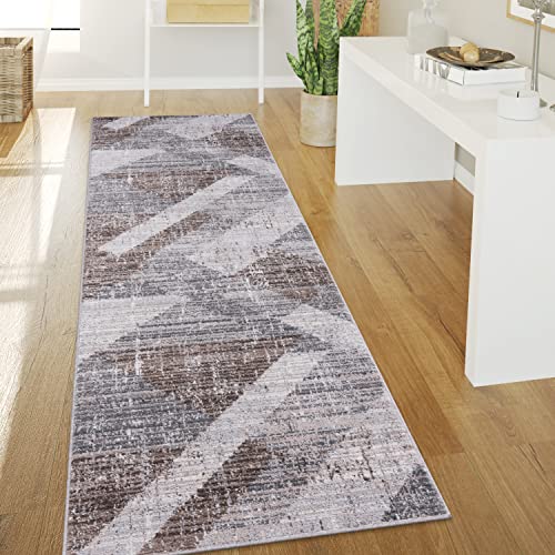 Paco Home Tappeto Salotto Pelo Corto Stile Vintage Astratto Design Moderno Geometrico Motivo Diamante, Dimensione:80x300 cm, Colore:Marrone 2