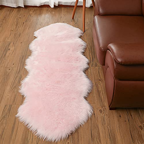 SXYHKJ Faux Tappetto di Pelle di Pecora Tappeto,Pelliccia Sintetica Tappeto Vello di Pecora Imitazione Lana, Adatto per Tappeto per Soggiorno (60 x 160 cm, rosa)