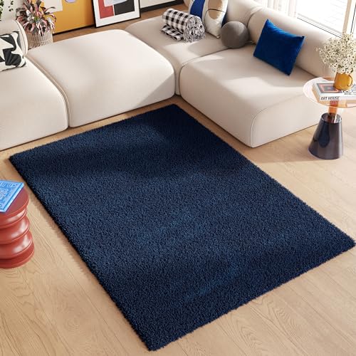 TAPISO Essence Tappeto Shaggy a Pelo Lungo Monocromatico Blu Scuro per Soggiorno Sala Camera da Letto Cameretta Morbido Resistente Sicuro OEKO-TEX 160 x 220 cm