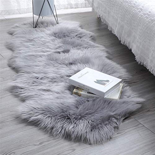 SXYHKJ Faux Tappetto di Pelle di Pecora Tappeto,Pelliccia Sintetica Tappeto Vello di Pecora Imitazione Lana, Adatto per Tappeto per Soggiorno (60 x 160 cm, Grigio)