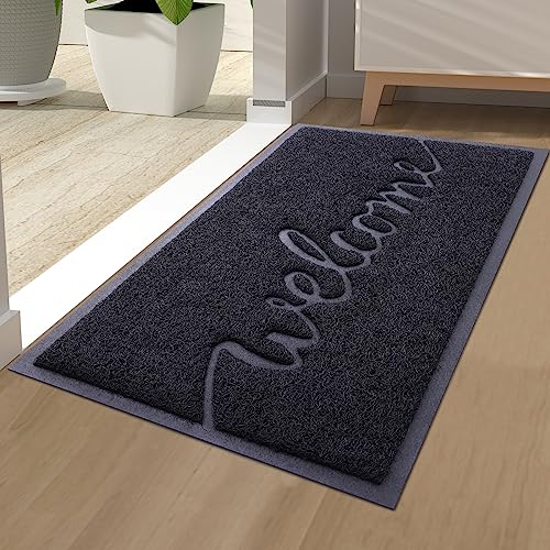 Homaxy "Welcome" Zerbino per interni ed esterni, antiscivolo, lavabile, per porta di casa, ingresso, giardino (44 x 76 cm, stile 2, nero)