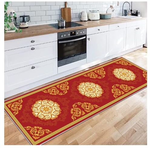 Siunwdiy Tappeti cucina 2 Metri Tappeto Passatoia Orientale Rosso Runner Corridoio, Tappeto Salotto, Tappeto Ingresso Casa per Cucina Tappeto Antiscivolo Lavabile,Soggiorno, Camera ，50X200CM