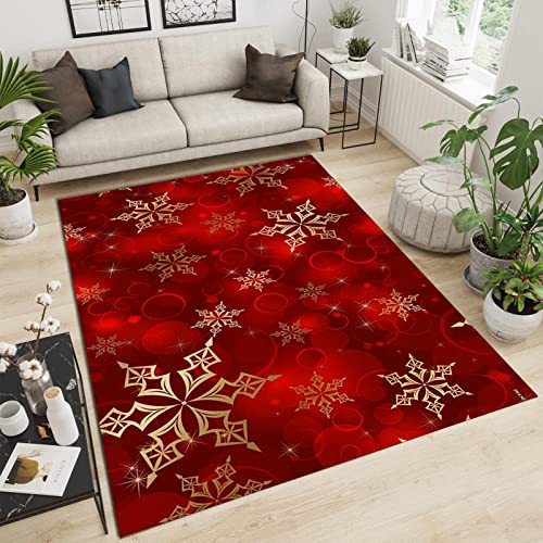 SANSJI Tappeto Camera da Letto a Festa Di Natale Rosso, Tappeti Design di Fiocco Di Neve Bianco Nero, Tappetino Antiscivolo per Decor del Pavimento della Camera da Letto 140 x 200 cm