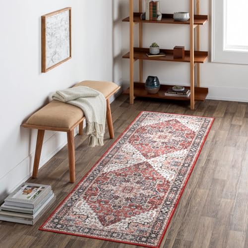 Carvapet Lavabile Tappeto Corridoio 60x180cm Antiscivolo Tappeti Runner Passatoia Lungo Sottile Rosso Tappeti di Zona per Camera da Letto Soggiorno Cucina