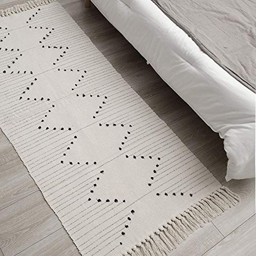 hi-home Boho Stile Tappeto, Decorativa Moquette per Soggiorno Cameretta, Moderno Home Decorazione Tappetino Rettangolare Geometrico Tappeti per Bagno Cucina 60x130cm (Beige)