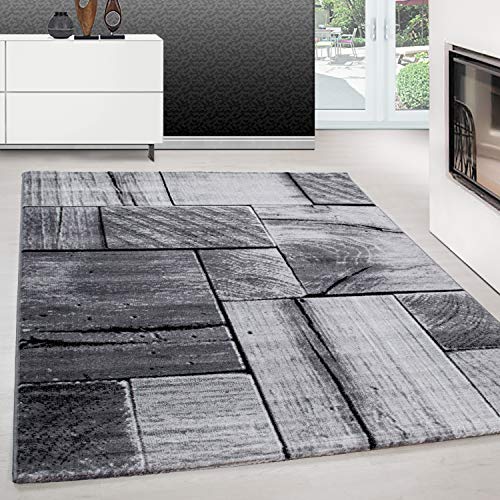 Teppium Tappeto moderno per soggiorno a pelo corto, design 3D effetto legno, facile manutenzione, 12mm di altezza del pelo Misurare: 200 x 290 cm Colore: Nero-5