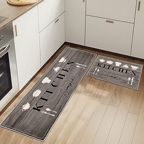 HSGLGNA Tappetino da cucina antiscivolo, 2 pezzi, lavabile, set di tappetini da cucina, con adesivo scorrevole, comfort, facile da pulire, per cucina, antipolvere (KitchenwareB, 43 x 75 + 43 x 150 cm)