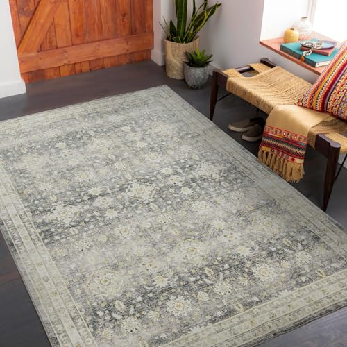 Carvapet Tappeti Runner Passatoia 90x150cm Lavabile Corridore Tappeto Lungo Tappeti di Zona Morbido Microfibra Fiori Tappeto Cucina(Grigio)