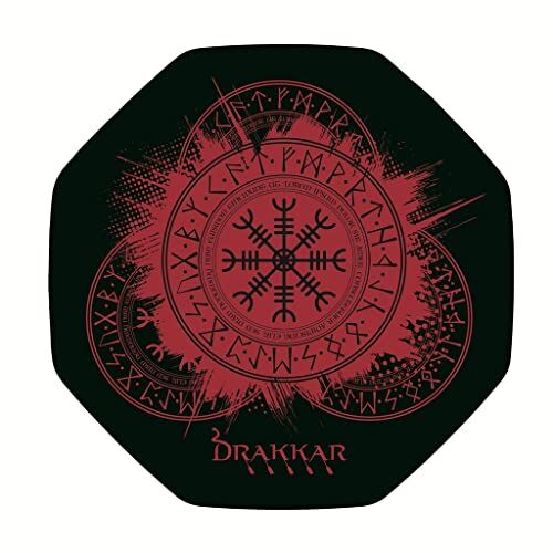 Konix Tappetino da gioco  Drakkar Kattegat 98 x 98 cm per sedia da ufficio Design vichingo nero e rosso