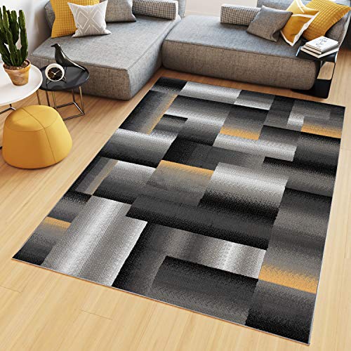 TAPISO Maya Tappeto Soggiorno Pelo Corto Design Moderno Motivo Astratto Geometrico Sfumato Tonalità Grigio Giallo Camera da Letto Cameretta Ufficio Salotto Oeko-Tex 250 x 350 cm