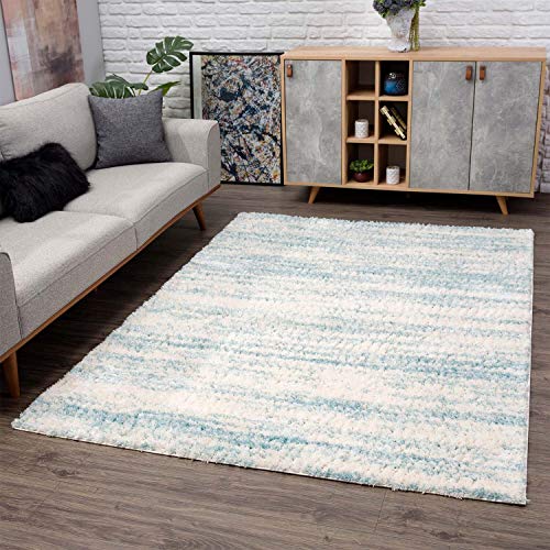 carpet city Tappeto Shaggy a pelo lungo – moderno mélange 80 x 150 cm blu crema – tappeto soggiorno