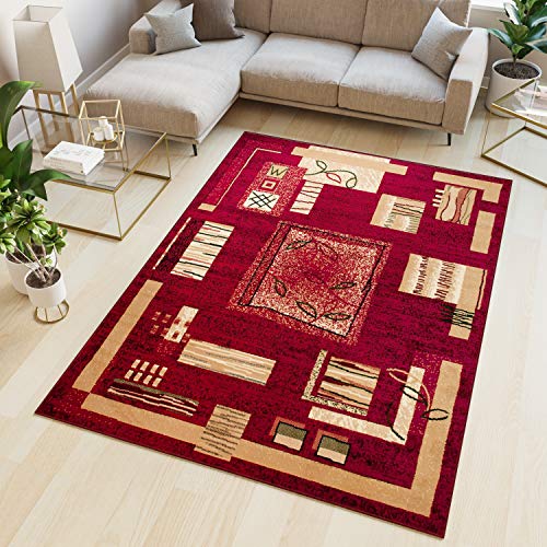 TAPISO Atlas Tappeto Salotto Moderno Pelo Corto Design Astratto Motivo Geometrico Rettangoli Tonalità Rosso Scuro Oeko-Tex Soggiorno Sala Camera Ufficio 160 x 220 cm