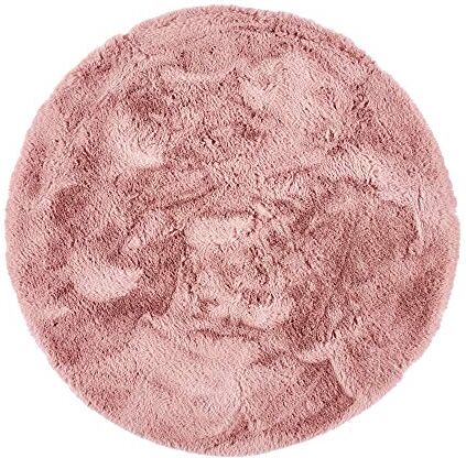 BODENMEISTER Tappeto in pelle di pecora, effetto pelliccia di agnello, rosa, rotondo, 80 cm