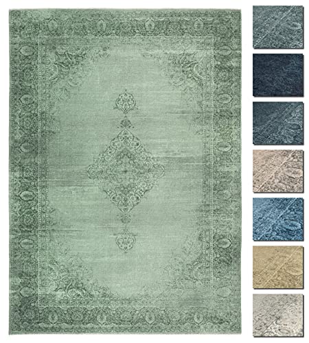 TESSO LIVING Kelim Vintage Tappeto Soggiorno Verde 80 X 145 cm, Tappeto Salotto Moderno a Pelo Corto, Super Morbido