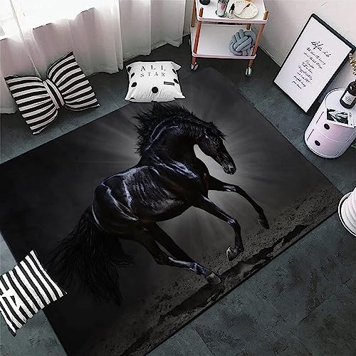 Generic Tappeto Di Flanella Stampato In 3D Animale Cavallo Nero Tappeti Super Morbido Tappeto Del Soggiorno Camera Tappeto Per Bambini Tappeto, Decorazione Tappeto Antiscivolo 80 X 20 Cm Pulizia -4U2O/G3Q