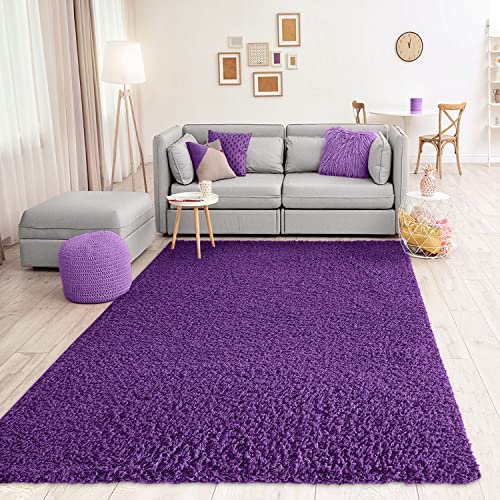 VIMODA Prime Tappeto Shaggy Colore Pelo Lungo Moderno per Soggiorno Camera, Dimensioni: 150 cm Quadrato Viola, 100x200 cm