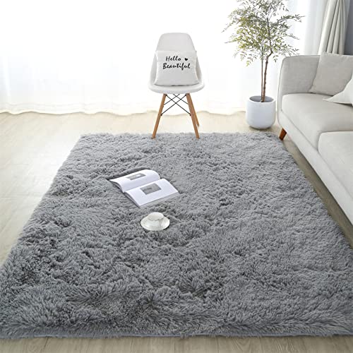 SUBEEN tappeto soggiorno, moquette camera da letto Soggiorno moderno tappeto Shaggy tappeto soggiorno Grande tappeto antiscivolo Camera da letto dei bambini (120x160cm, grigio)