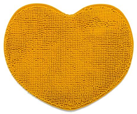 SWEET HOME Tappeto Bagno Antiscivolo in Microfibra di Ciniglia Assorbente, Forma a Cuore Ideale anche come Tappeto Camera da Letto e Cucina, Tappetino Bagno Morbido e Lavabile, 60x50cm, Yolk Yellow