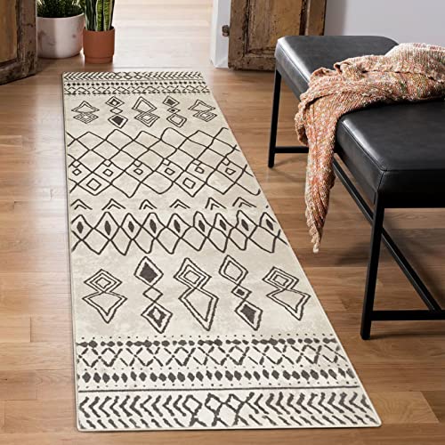 Carvapet Tappeti Runner Passatoia 60x210cm Antiscivolo Corridore Tappeto Lungo Tappeti di Zona Lavabile Morbido Microfibra Geometrico Tappeto Cucina(Beige)