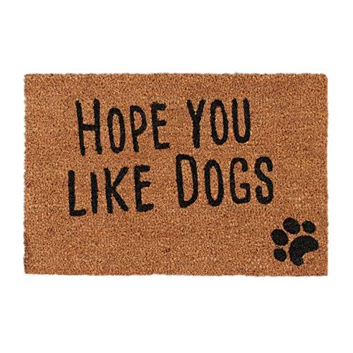 Relaxdays Zerbino Ingresso Casa, 40x60 cm, Tappeto Hope You Like Dogs Antiscivolo Fibra Cocco, Indoor Outdoor, Marrone, Fibre