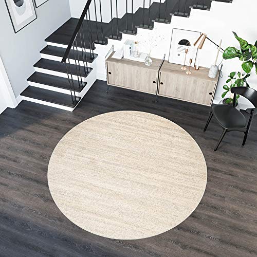 TAPISO Sari Tappeto Rotondo Soggiorno Salotto Moderno Corridoio Entrata Ingresso Crema A Pelo Corto 130 x 130 cm