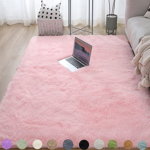 Obundi Luxury Shag Area Tappeto Tappeti in Pelliccia Liscia Come la Seta Tappeti Moderni Antiscivolo in Peluche per Bambini Tappeto per camerette per Bambini (Rosa, 80×120 cm)