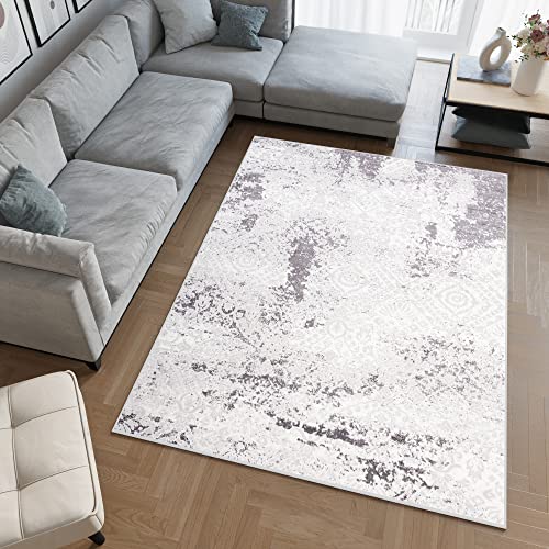 TAPISO Sky Tappeto Salotto Moderno Soggiorno Sala Camera Letto Stanza Ragazzi Design Astratto Vintage Look Usato Sfumato Tonalità Fumé Grigio Beige Pelo Corto 200 x 300 cm