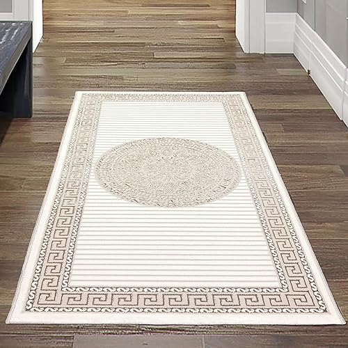 Teppich-Traum Tappeto soggiorno a pelo corto corridoio ingresso Passatoia corta orientale elegante Orientale lucido Ornamenti crema beige 80 x 150 cm